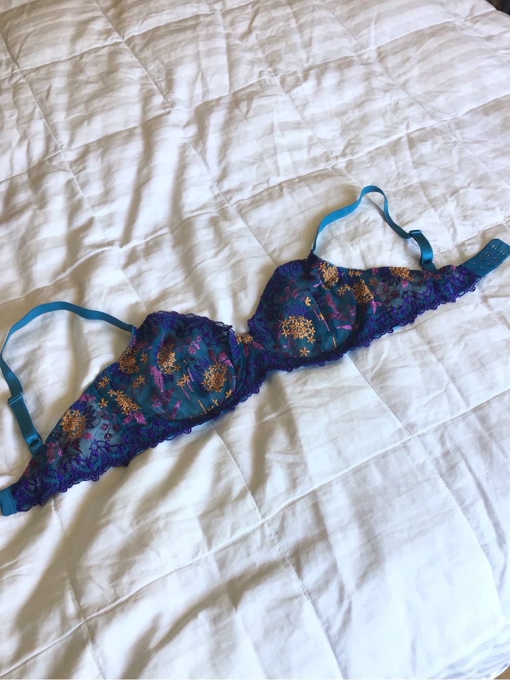 Cosabella Teal Bra with Purple Lace & Gold Embroidery